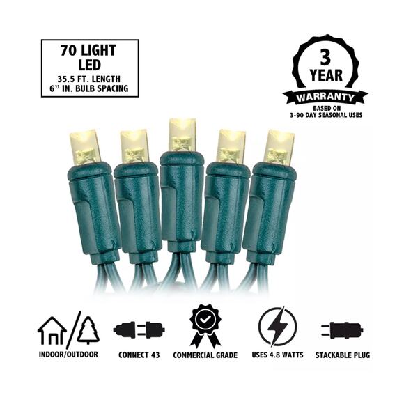 LED Christmas String Lights 70 Mini Bulbs 35ft Green Wire Indoor Outdoor Holiday - Picture 4 of 7